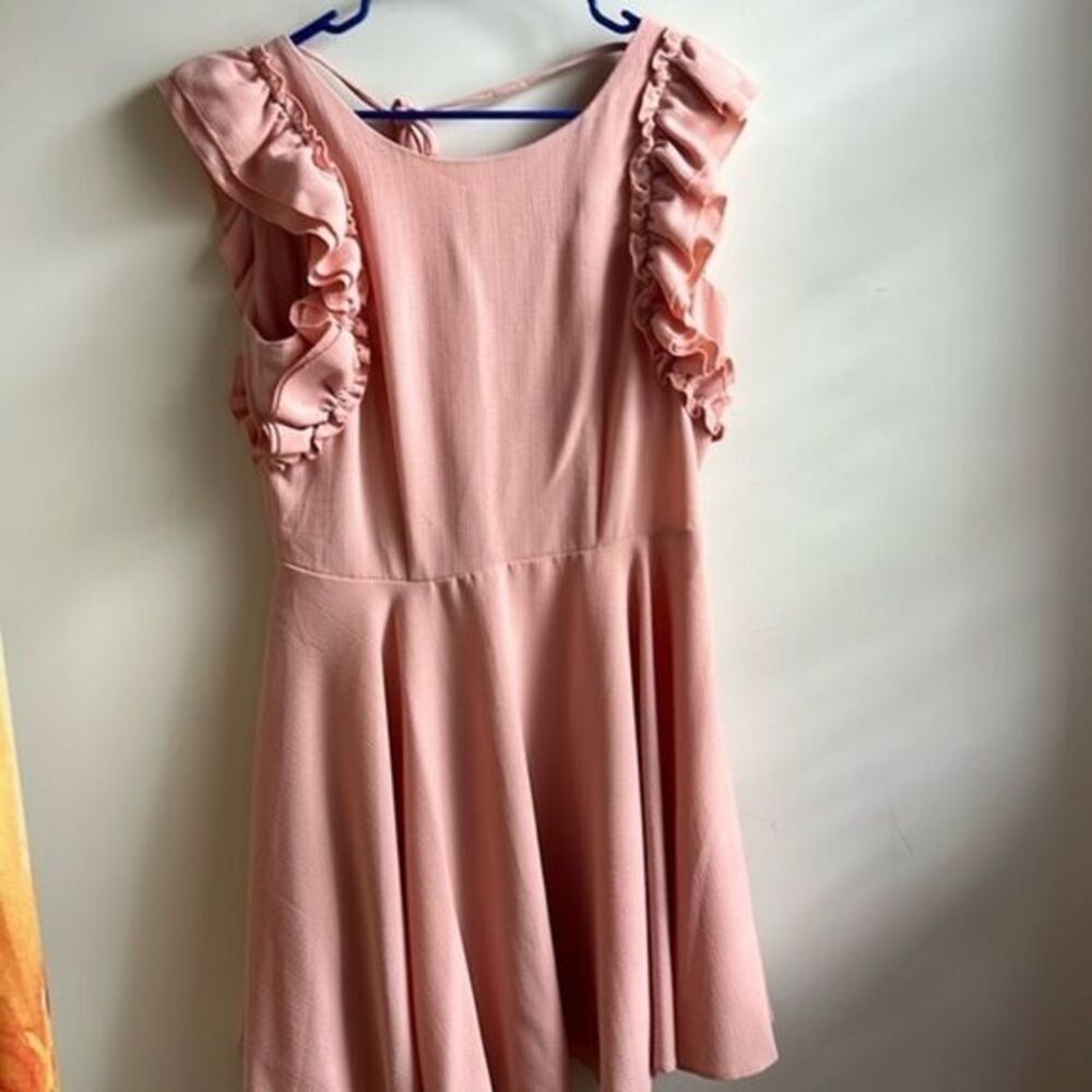 ASOS skater dress pink coral ruffle sleeves size 10 open back dress